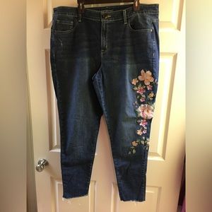 Lane Bryant woman’s embroidered distressed jeans size 20